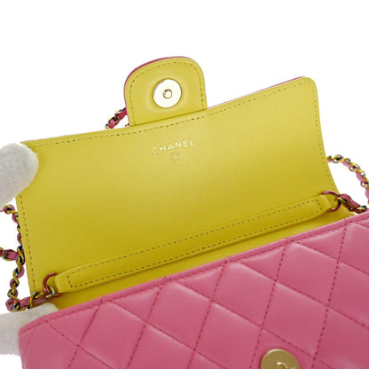 Chanel Classic Sunglasses Case with Chain Quilted Lambskin with Rainbow Hardware, PINK, LEATHER, Shoulder bag