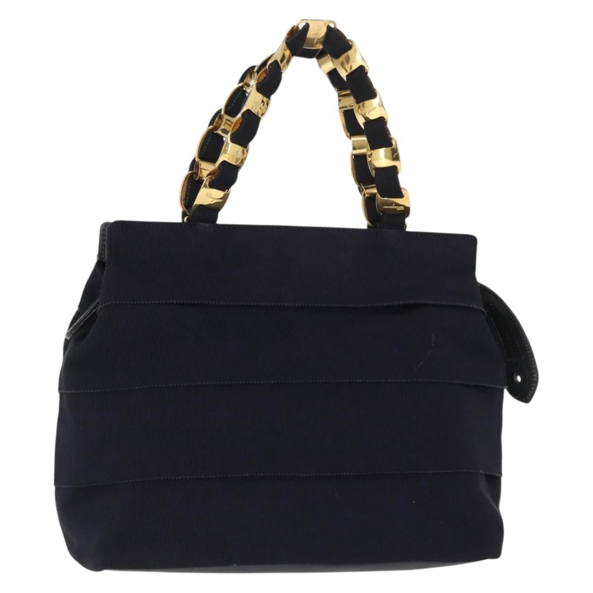 Salvatore Ferragamo Vala Handbag Canvas, NAVY, CANVAS, Handbag