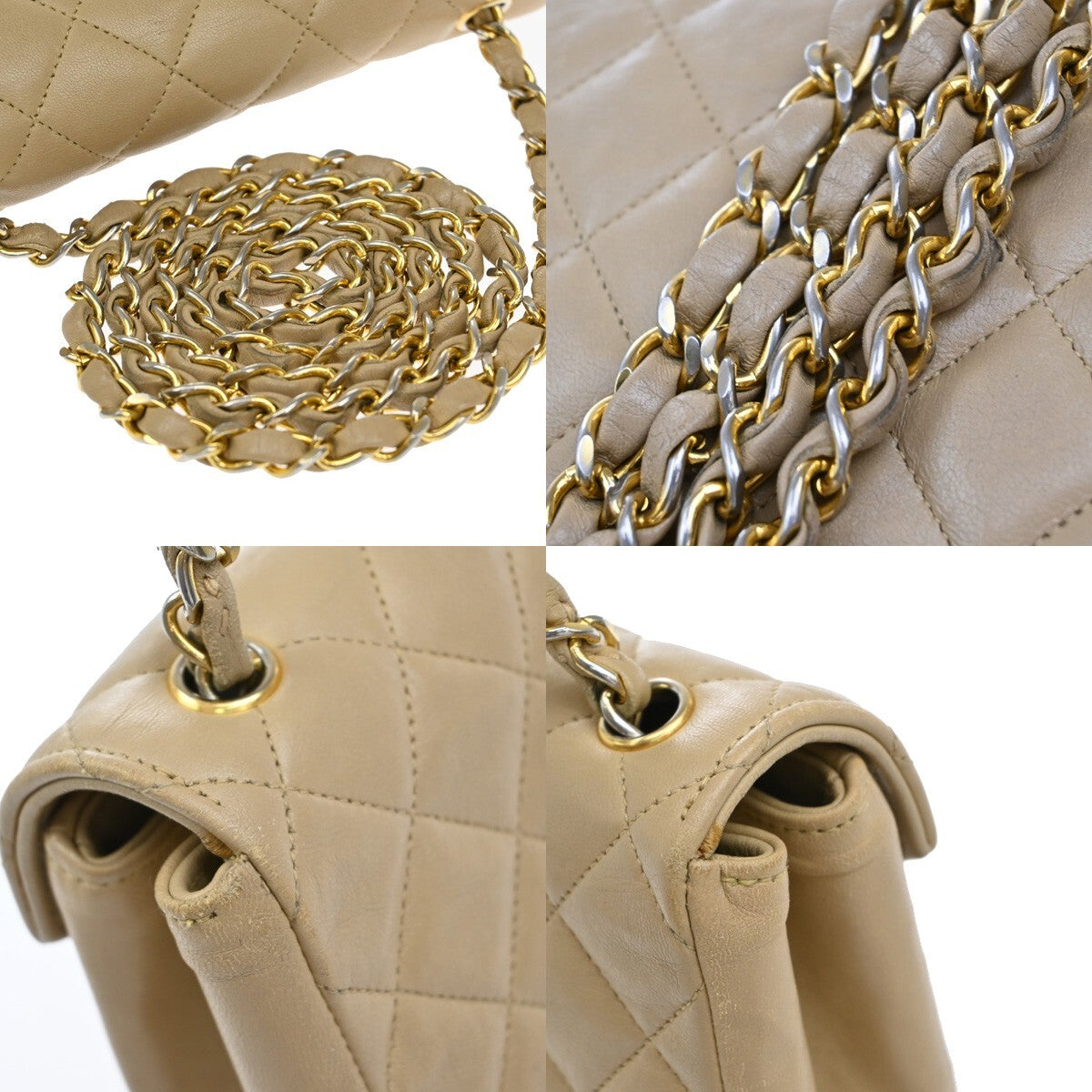 Chanel Vintage Envelope Flap Bag Quilted Lambskin, BEIGE, LEATHER, Clutche & pouche