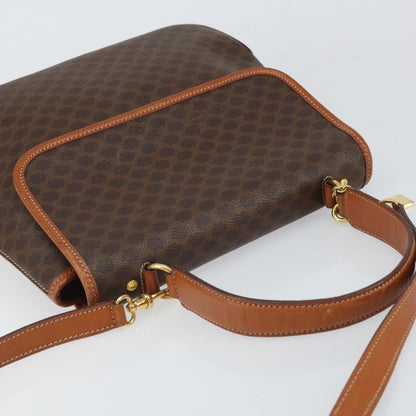 Celine Vintage Macadam Handbag Canvas, BROWN, PVC, Handbag