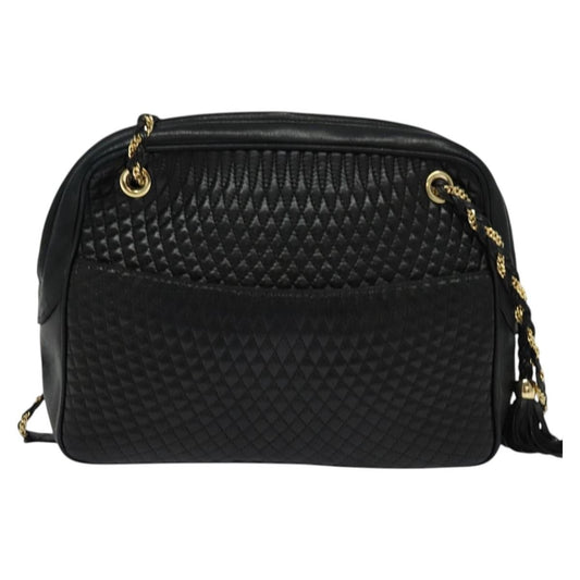 Bally Vintage Chain Shoulder Bag Quilted Leather, BLACK, LEATHER, Shoulder bag