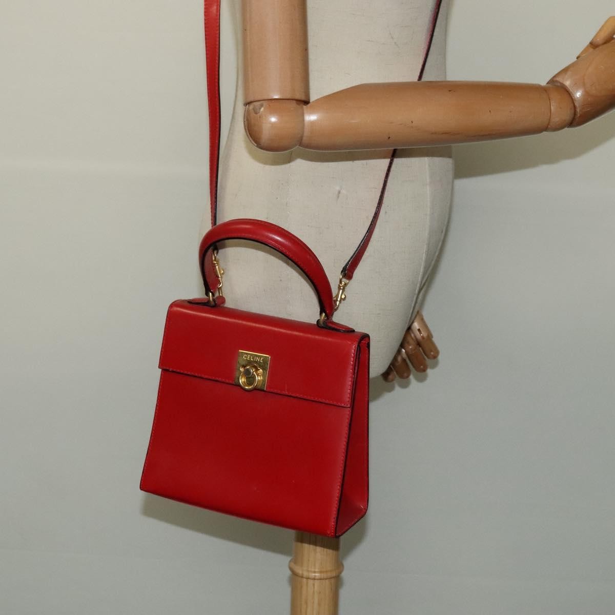 Celine Vintage Logo Top Handle Bag Leather, RED, LEATHER, Handbag
