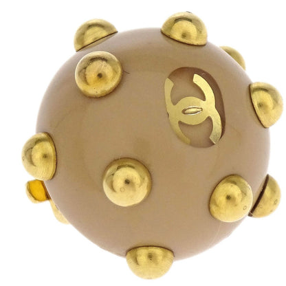 Chanel Vintage CC Round Cutout Clip-On Earrings Metal, BEIGE, GOLD_PLATED, Earrings