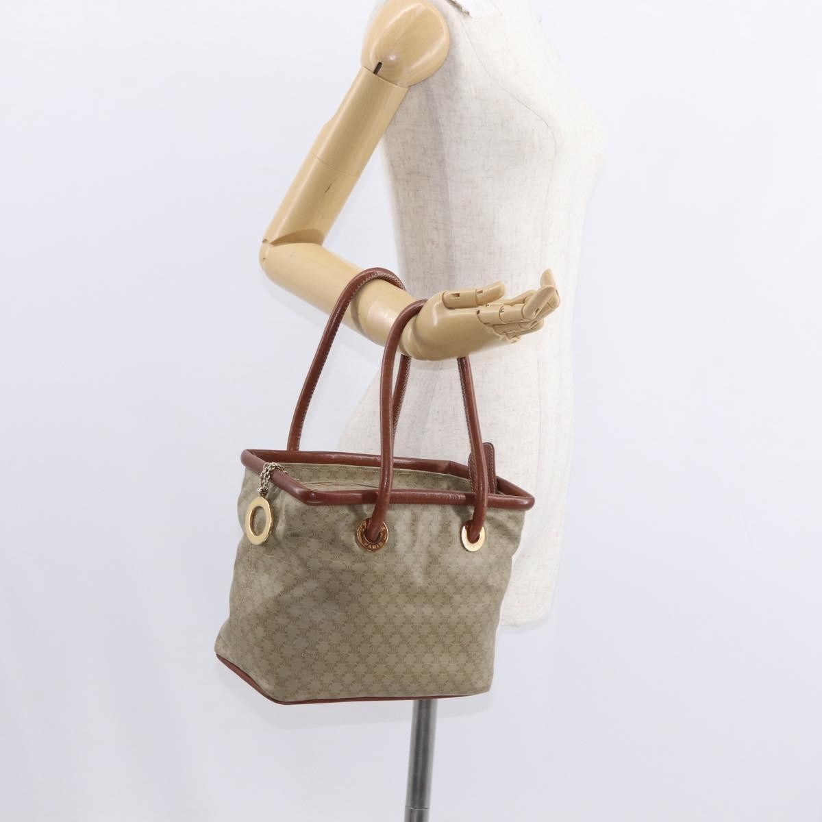 Celine Vintage Macadam Handbag Canvas and Leather, BEIGE, CANVAS, Handbag