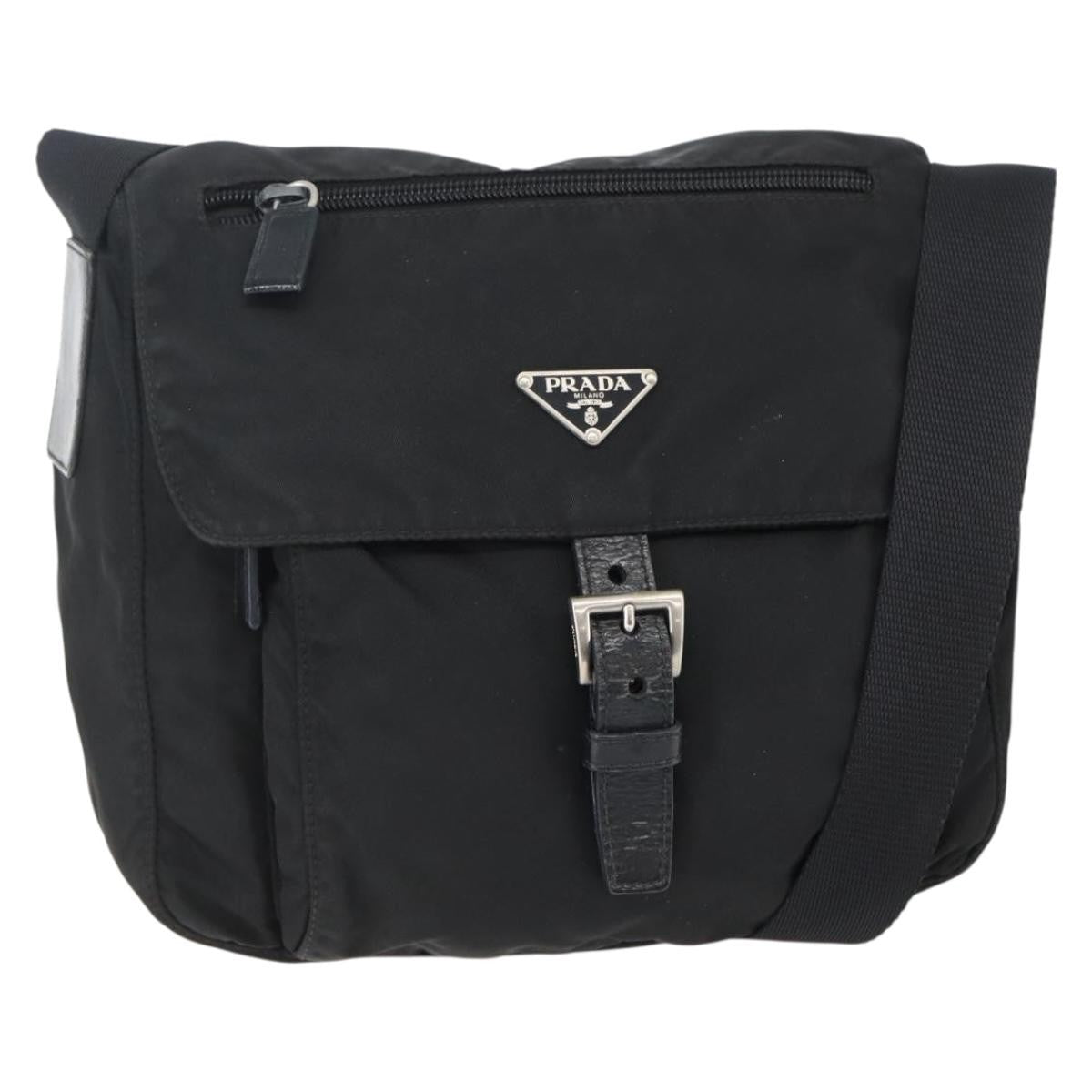 Prada Buckle Messenger Bag Tessuto, BLACK, NYLON, Crossbody bag