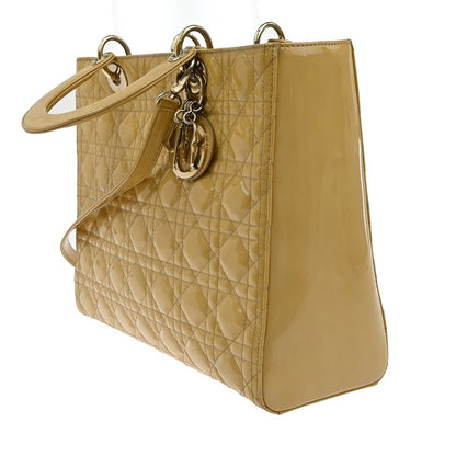Christian Dior Lady Dior Bag Cannage Quilt Patent, Yellow, Patent Leather, Handbag