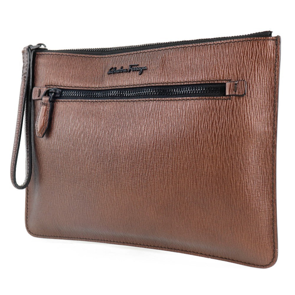 Salvatore Ferragamo Revival Travel Document Holder Leather, BROWN, LEATHER, Clutche & pouche