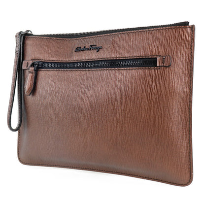 Salvatore Ferragamo Revival Travel Document Holder Leather, BROWN, LEATHER, Clutche & pouche