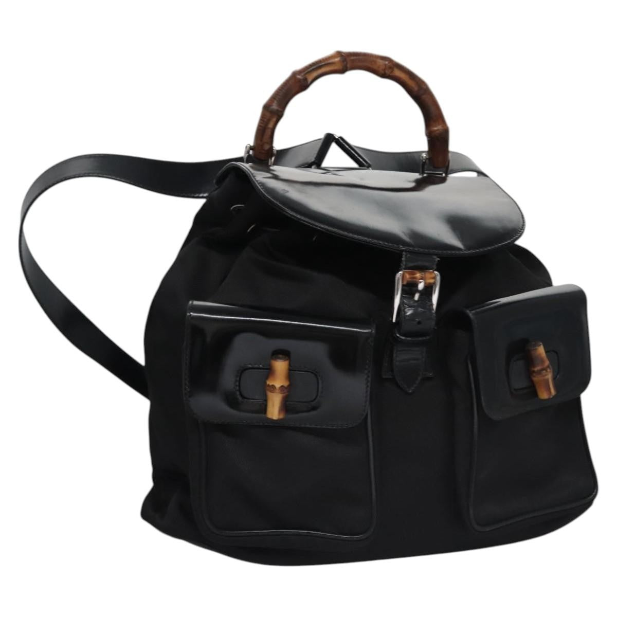 Gucci Vintage Bamboo Backpack Patent, BLACK, PATENT_LEATHER, Backpack