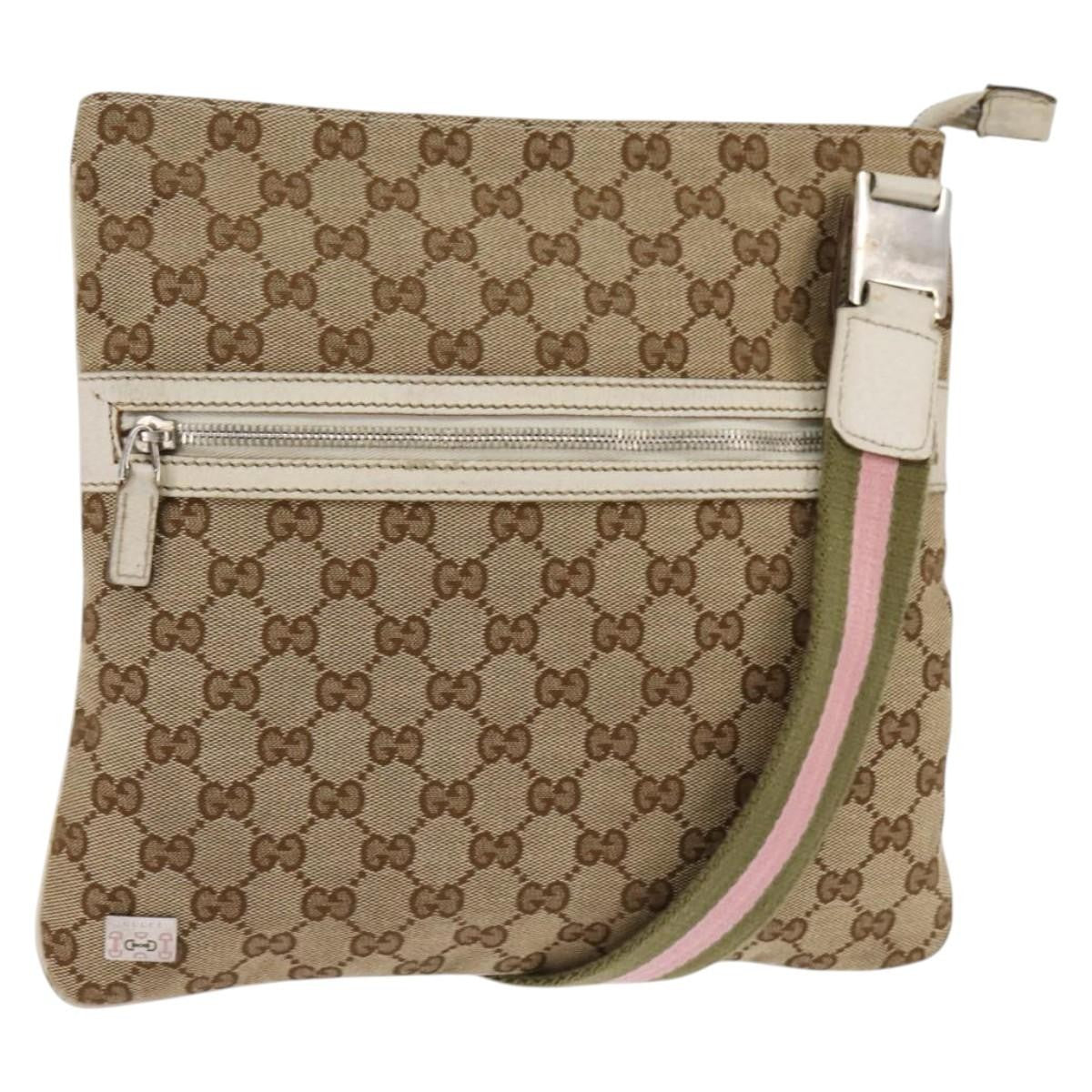 Gucci Flat Messenger Bag GG Canvas, BEIGE, CANVAS, Shoulder bag