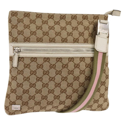 Gucci Flat Messenger Bag GG Canvas, BEIGE, CANVAS, Shoulder bag