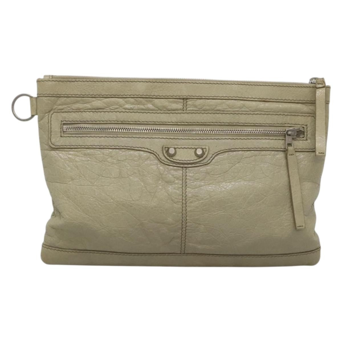 Balenciaga Classic City Clip Pouch Leather, BEIGE, LEATHER, Clutche & pouche