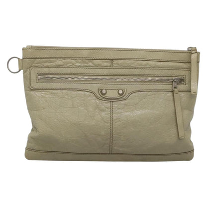 Balenciaga Classic City Clip Pouch Leather, BEIGE, LEATHER, Clutche & pouche