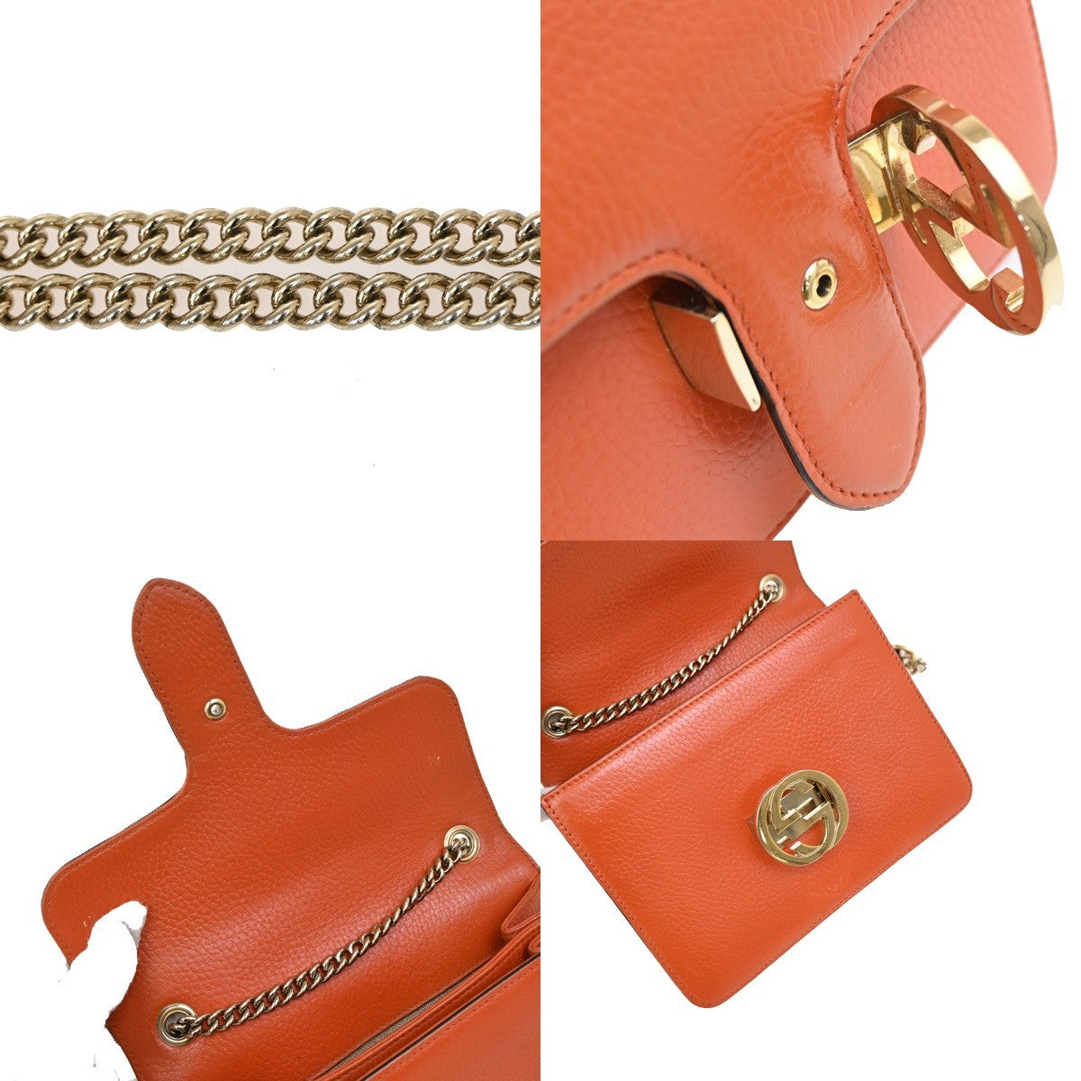 Gucci Interlocking Shoulder Bag Leather, ORANGE, LEATHER, Shoulder bag