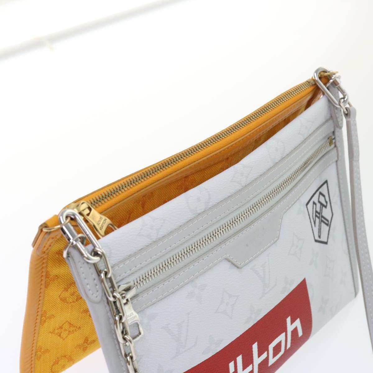 Louis Vuitton Double Flat Messenger Bag Limited Edition Logo Story Monogram Canvas and Denim, WHITE, CANVAS, Shoulder bag