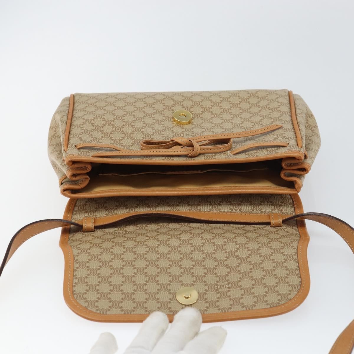 Celine Vintage Macadam Shoulder Bag Canvas and Leather, BEIGE, CANVAS, Shoulder bag