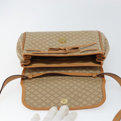 Celine Vintage Macadam Shoulder Bag Canvas and Leather, BEIGE, CANVAS, Shoulder bag