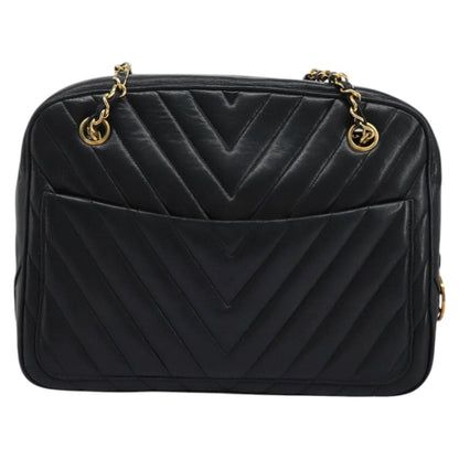 Chanel V Stitch Leather, BLACK, LEATHER, Handbag