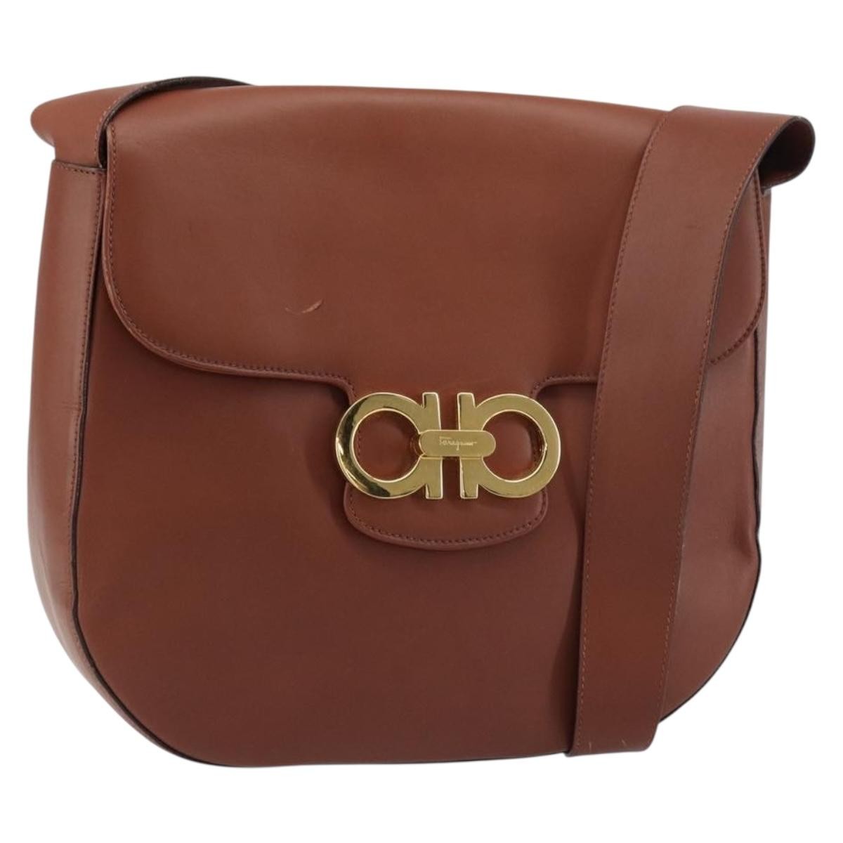 Salvatore Ferragamo Gancini Shoulder Bag Leather, BROWN, LEATHER, Shoulder bag