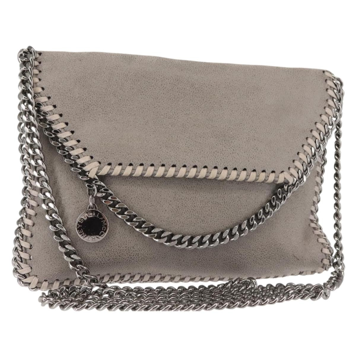 Stella McCartney Falabella Fold Over Flap Crossbody Bag Shaggy Deer, GRAY, SUEDE, Crossbody bag