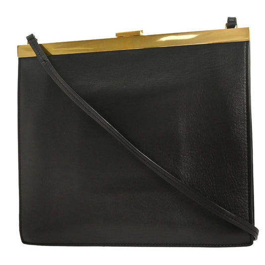 Celine Clasp Crossbody Bag Leather, BLACK, LEATHER, Shoulder bag