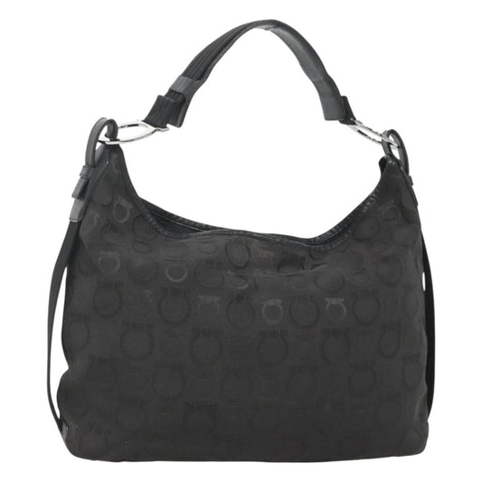 Salvatore Ferragamo Gancini Shoulder Bag Canvas, BLACK, CANVAS, Shoulder bag
