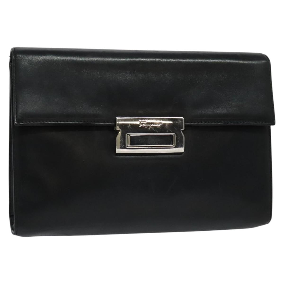 Salvatore Ferragamo Vintage Gancini Pochette Leather, BLACK, LEATHER, Clutche & pouche