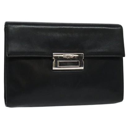 Salvatore Ferragamo Vintage Gancini Pochette Leather, BLACK, LEATHER, Clutche & pouche