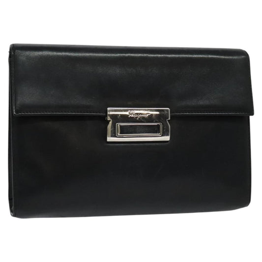 Salvatore Ferragamo Vintage Gancini Pochette Leather, BLACK, LEATHER, Clutche & pouche