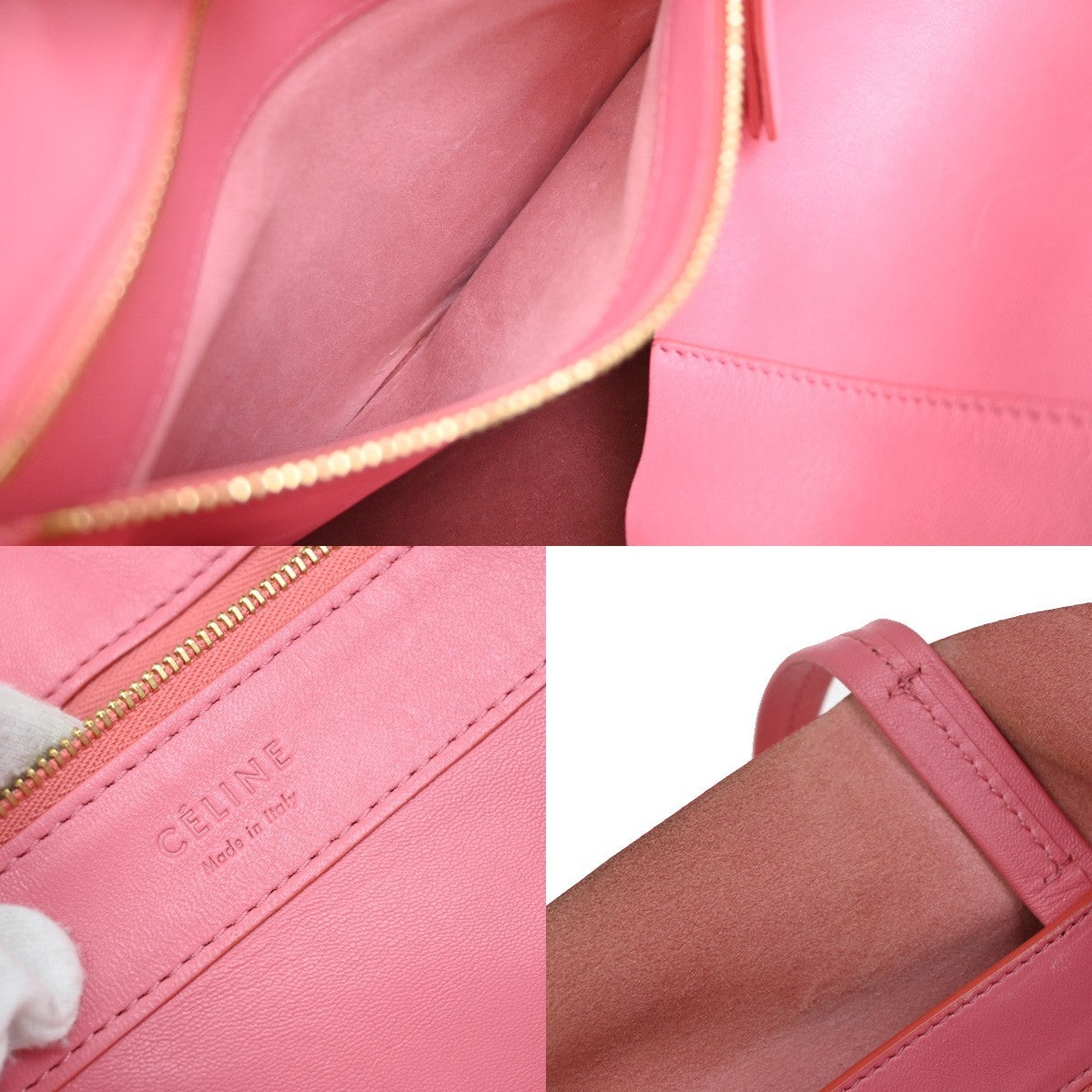 Celine Horizontal Bi-Cabas Tote Leather, PINK, LEATHER, Handbag