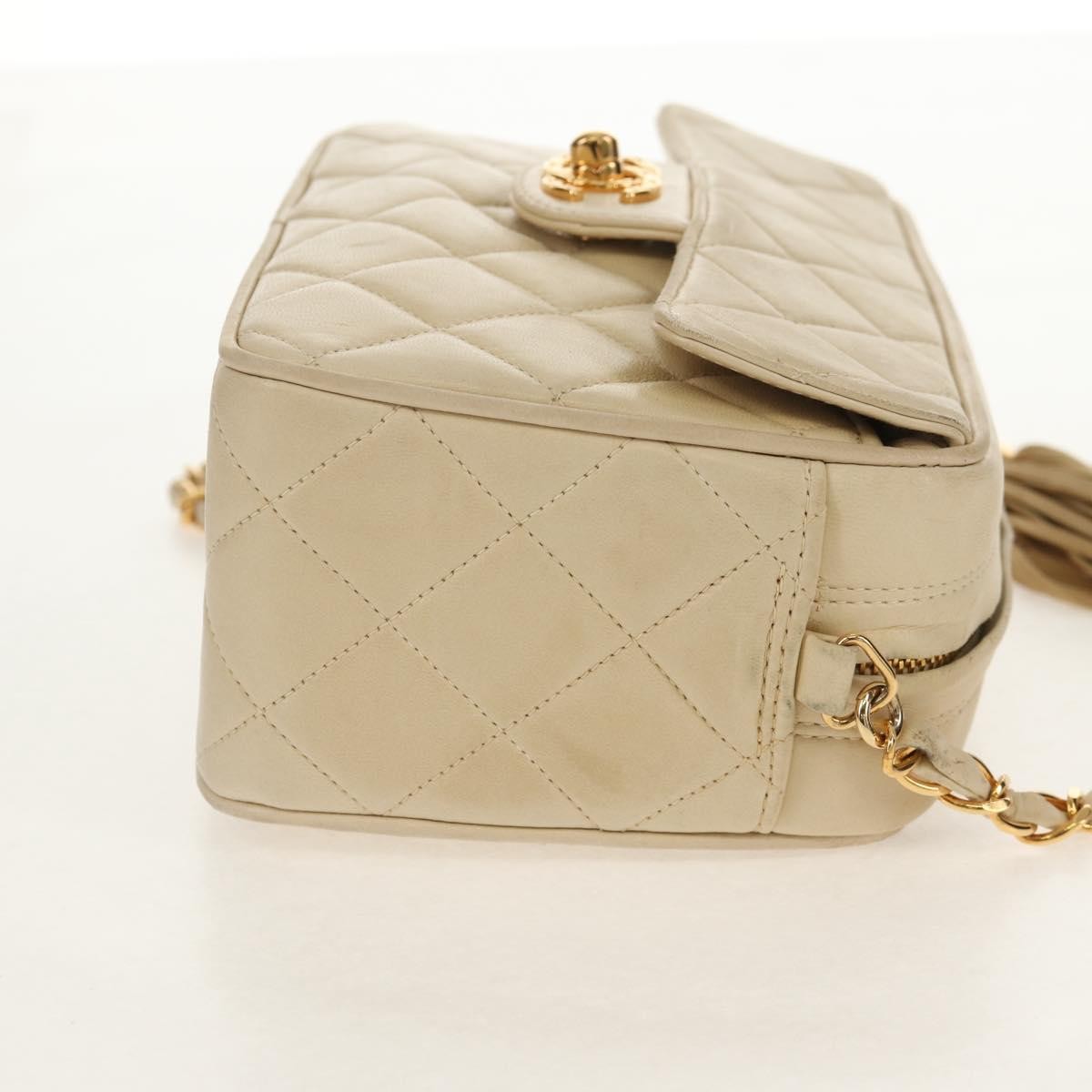 Chanel Chain Flap Shoulder Bag Quilted Lambskin, BEIGE, LEATHER, Shoulder bag