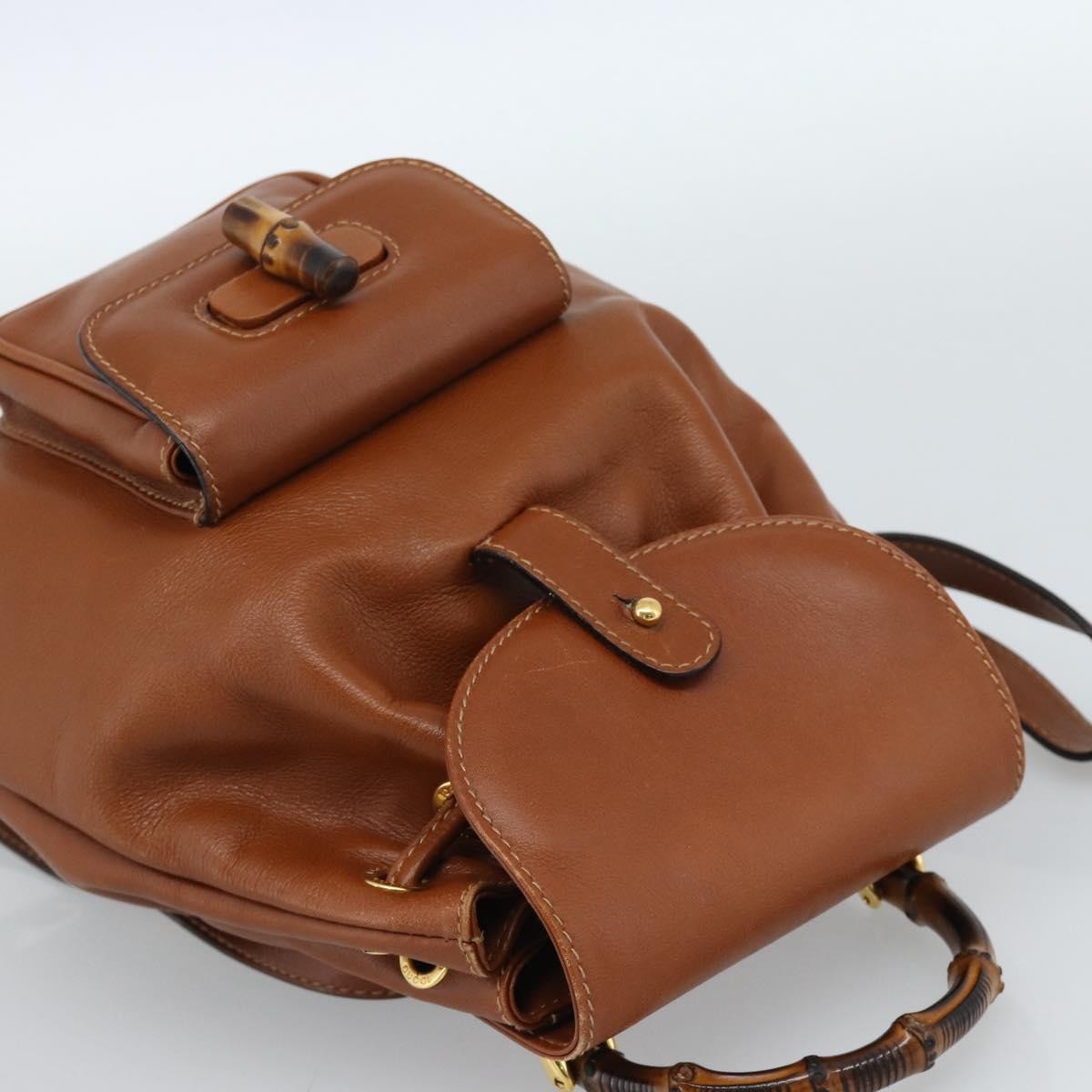 Gucci Vintage Bamboo Backpack Leather, Brown, Leather, Backpack