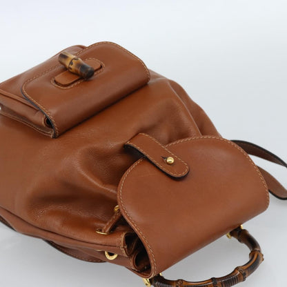 Gucci Vintage Bamboo Backpack Leather, Brown, Leather, Backpack