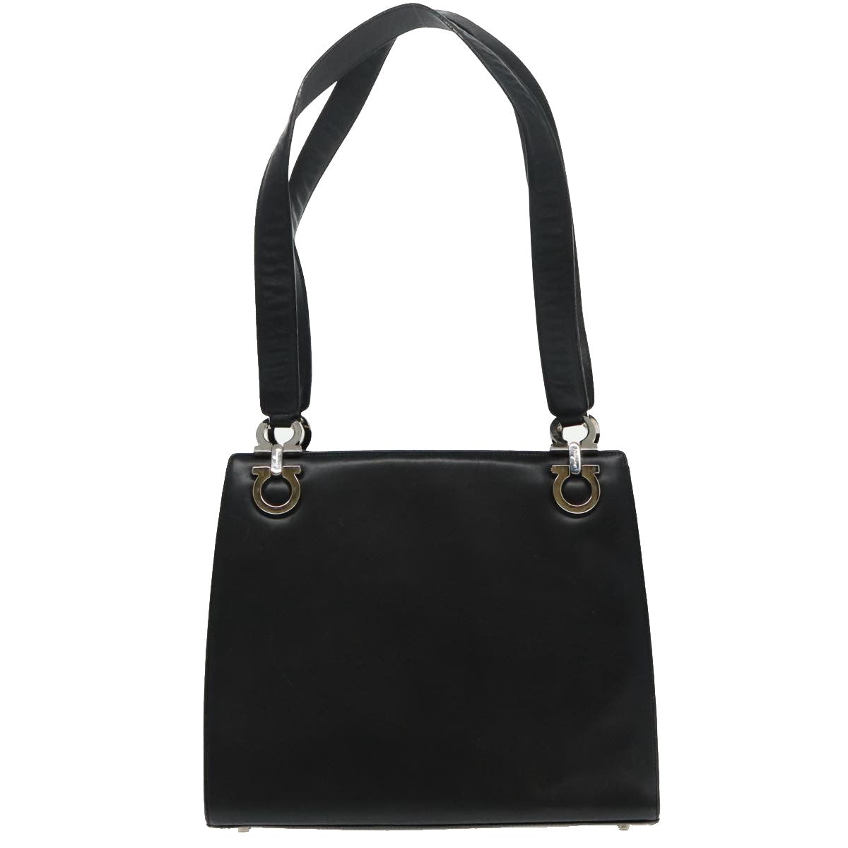 Salvatore Ferragamo Gancini Shoulder Bag Leather, BLACK, LEATHER, Tote bag