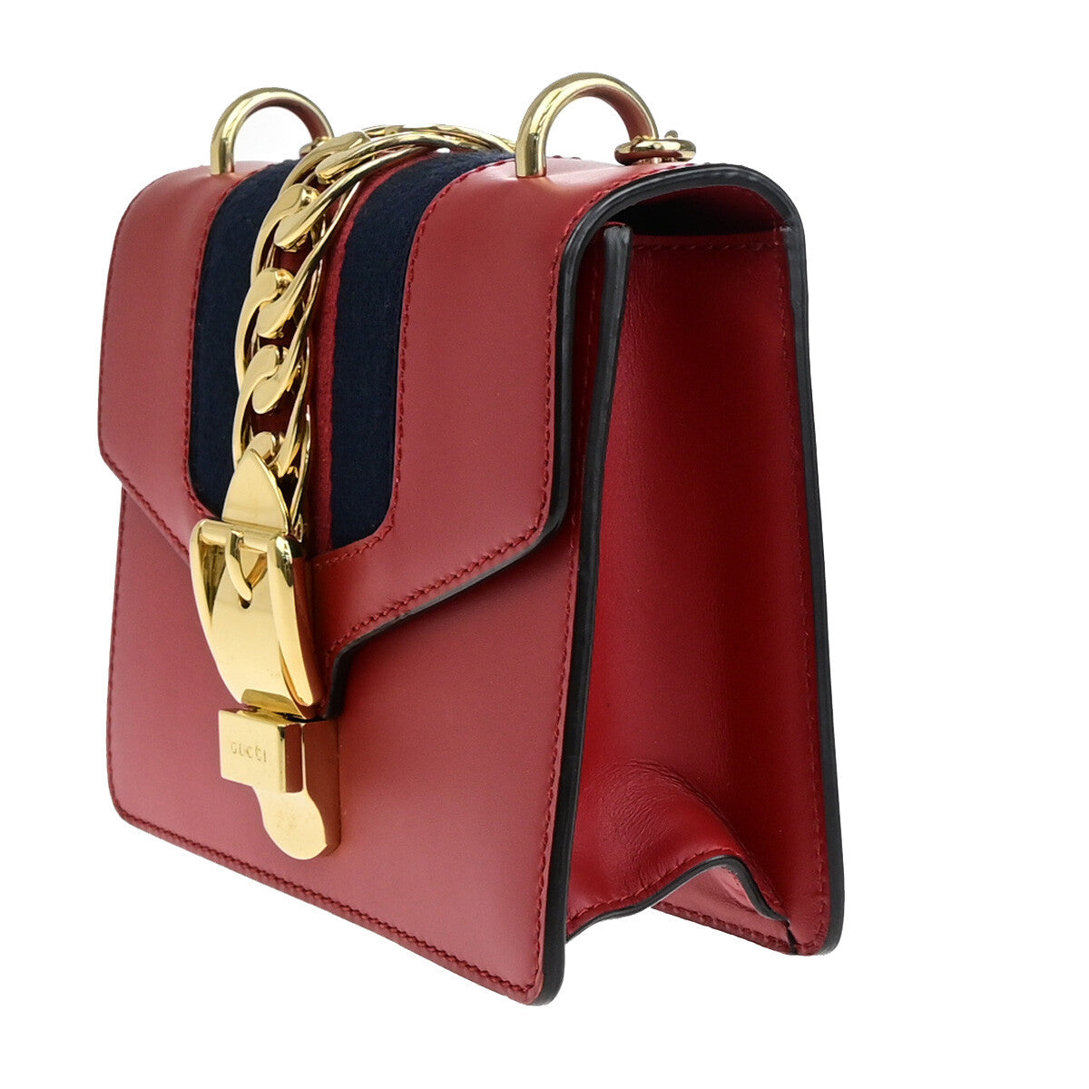 Gucci Sylvie Shoulder Bag Leather, RED, LEATHER, Shoulder bag
