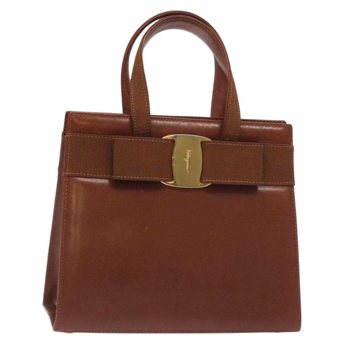 Salvatore Ferragamo Convertible Vara Bow Tote Leather, BROWN, LEATHER, Handbag