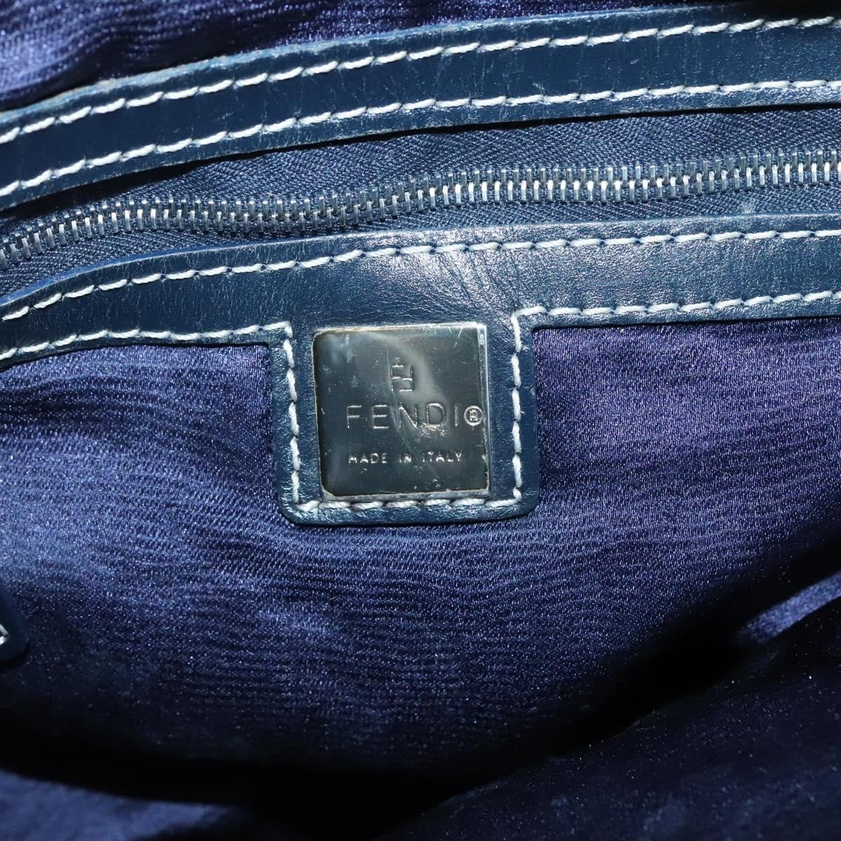 Fendi FF Logo Mon Tresor Bucket Bag Printed Shearling with Leather, NAVY, CANVAS, Shoulder bag