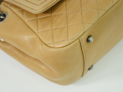 Chanel Boy Accordion Flap Bag Quilted Lambskin, BEIGE, LEATHER, Shoulder bag