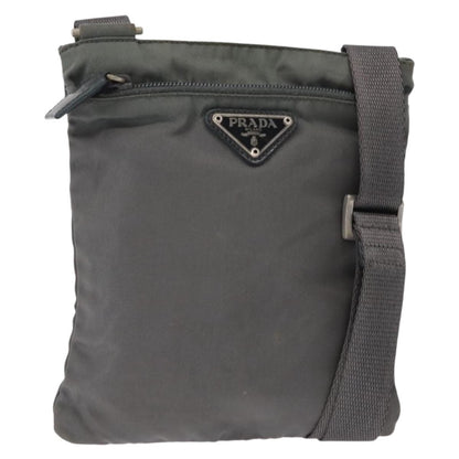 Prada Front Zip Convertible Flat Messenger Tessuto with Leather, GRAY, NYLON, Shoulder bag