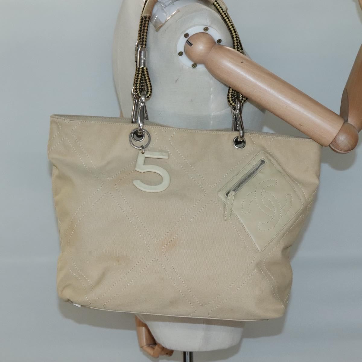 Chanel Vintage Cruise Line No.5 Tote Quilted Canvas, BEIGE, CANVAS, Tote bag