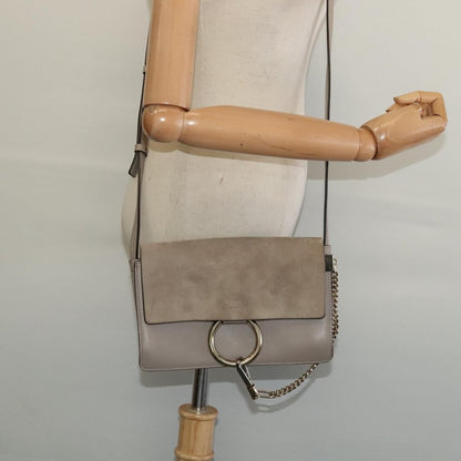 Chloe Faye Shoulder Bag Leather and Suede, GRAY, LEATHER, Shoulder bag
