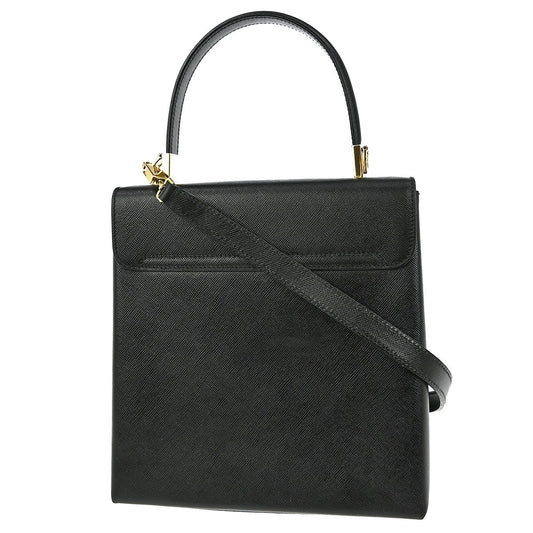 Salvatore Ferragamo Gancini handbag Leather, BLACK, LEATHER, Handbag