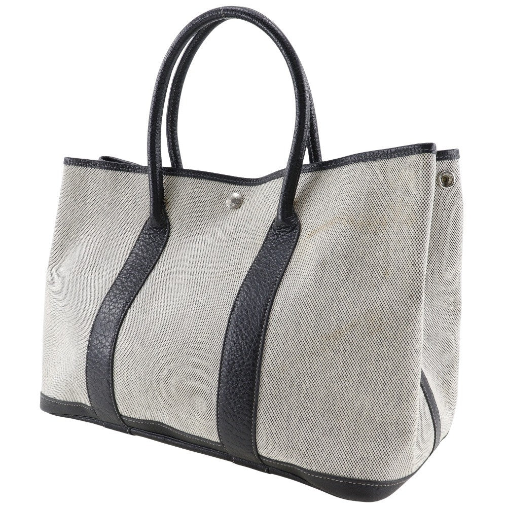 Hermes Garden Party Tote Toile and Leather, GRAY, CANVAS, Tote bag