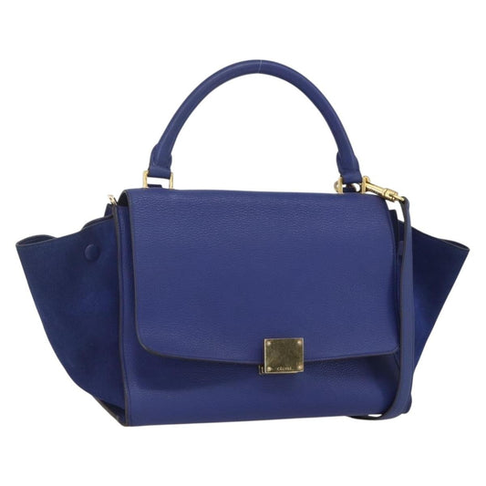 Celine Trapeze Bag Leather with Suede, BLUE, LEATHER, Handbag