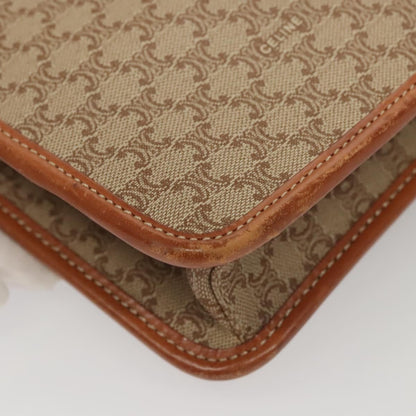 Celine Vintage Macadam Shoulder Bag Canvas and Leather, BEIGE, CANVAS, Shoulder bag