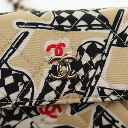 Chanel Flap Card Holder on Chain Quilted Printed Canvas, BEIGE, CANVAS, Card Holders