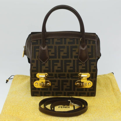 Fendi Vintage Top Handle Lock Box Bag Zucca Canvas, BROWN, CANVAS, Handbag