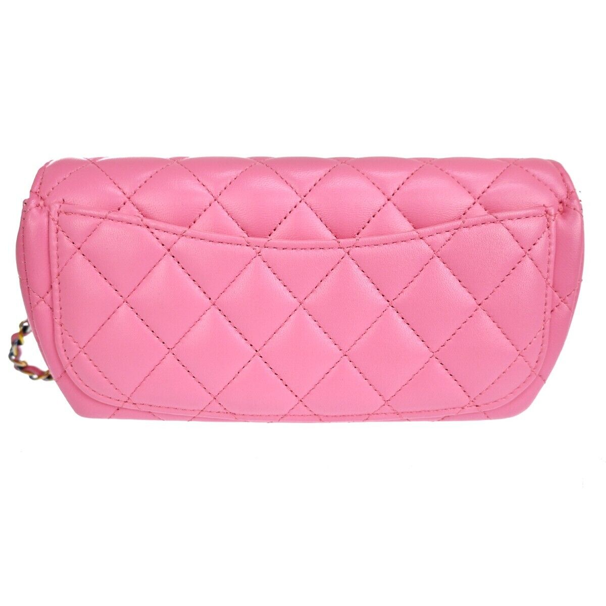 Chanel Classic Sunglasses Case with Chain Quilted Lambskin with Rainbow Hardware, PINK, LEATHER, Shoulder bag