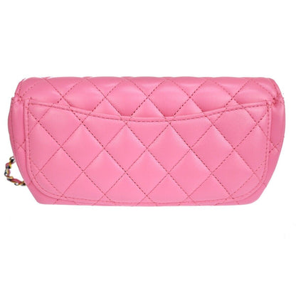 Chanel Classic Sunglasses Case with Chain Quilted Lambskin with Rainbow Hardware, PINK, LEATHER, Shoulder bag