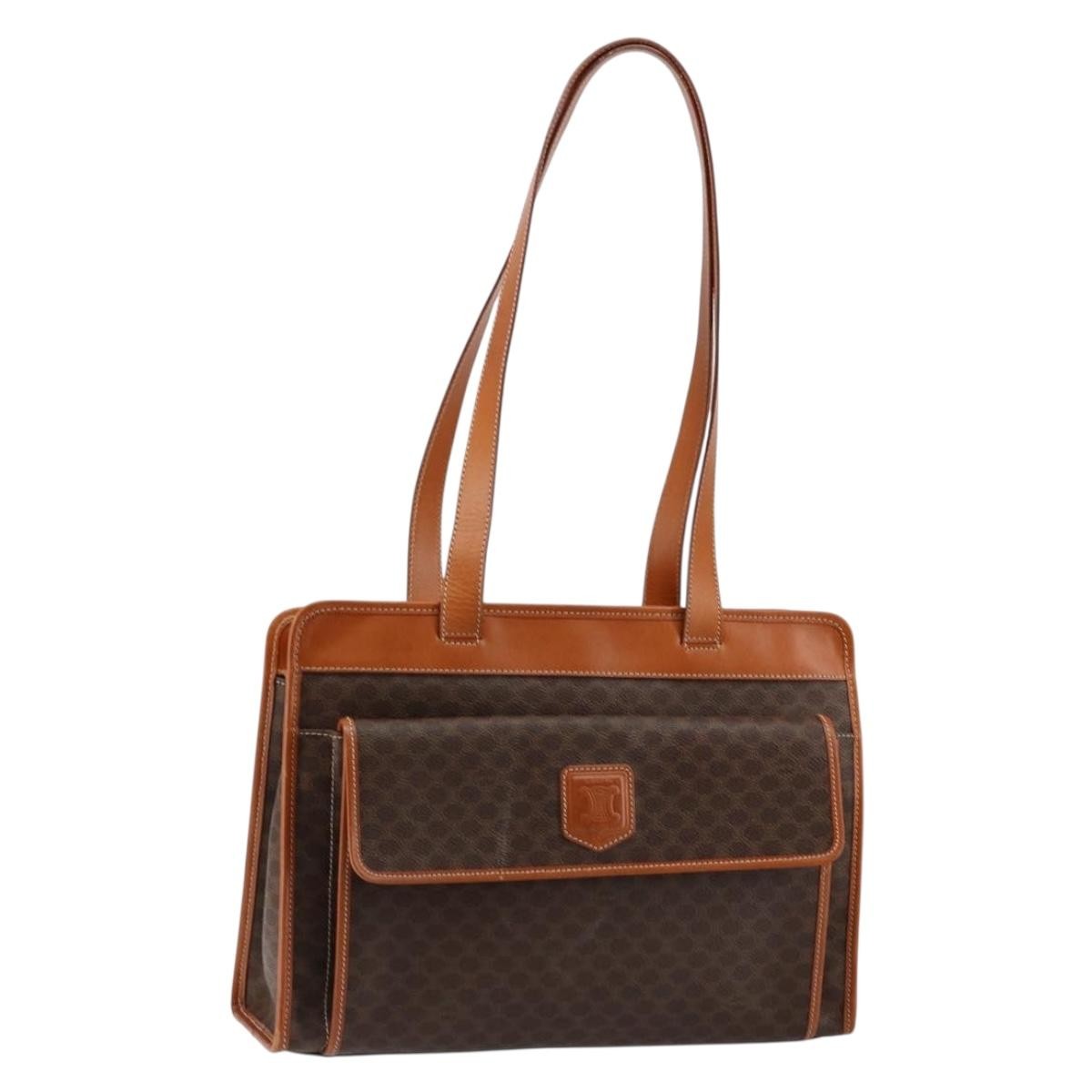 Celine Vintage Macadam Tote bag Canvas and Leather, BROWN, CANVAS, Tote bag